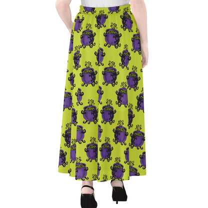 Halloween Witch Cauldron Pattern Print Chiffon Maxi Skirt