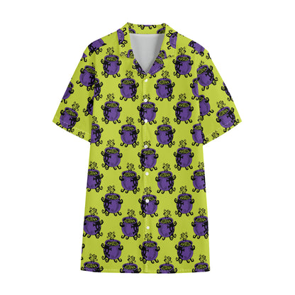 Halloween Witch Cauldron Pattern Print Cotton Hawaiian Shirt