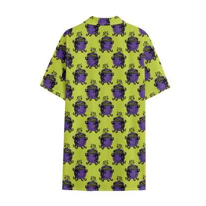 Halloween Witch Cauldron Pattern Print Cotton Hawaiian Shirt