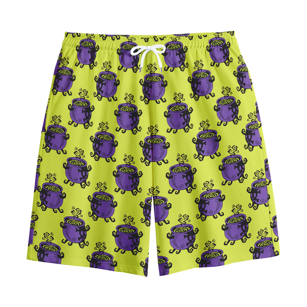 Halloween Witch Cauldron Pattern Print Cotton Shorts
