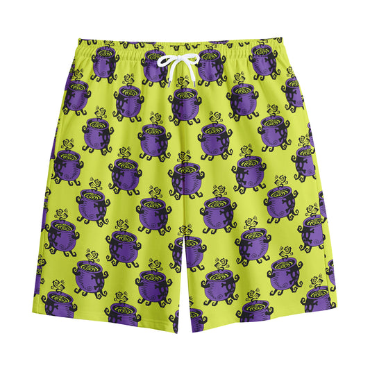 Halloween Witch Cauldron Pattern Print Cotton Shorts