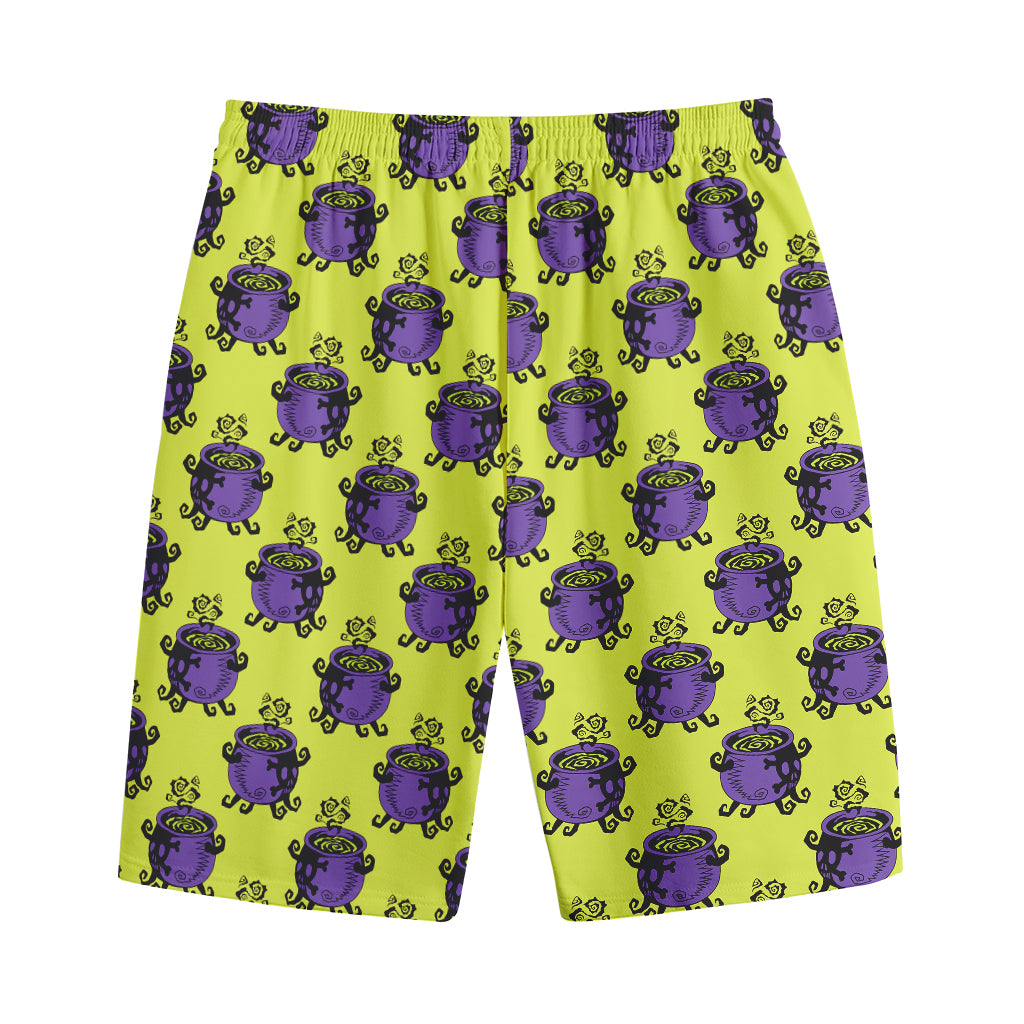 Halloween Witch Cauldron Pattern Print Cotton Shorts