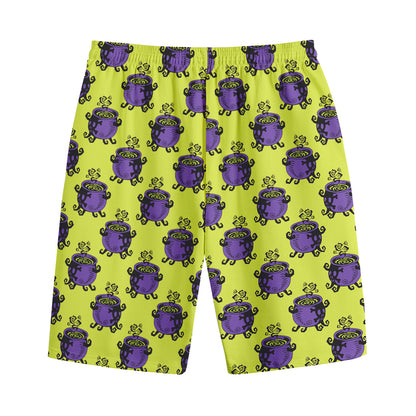Halloween Witch Cauldron Pattern Print Cotton Shorts