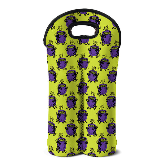 Halloween Witch Cauldron Pattern Print Double Neoprene Wine Tote