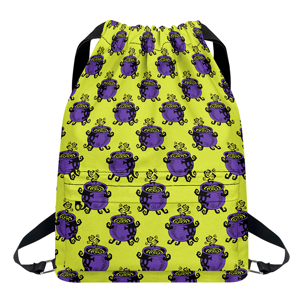 Halloween Witch Cauldron Pattern Print Drawstring Backpack