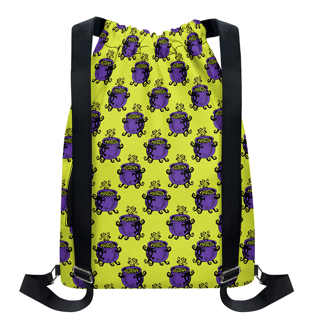 Halloween Witch Cauldron Pattern Print Drawstring Backpack