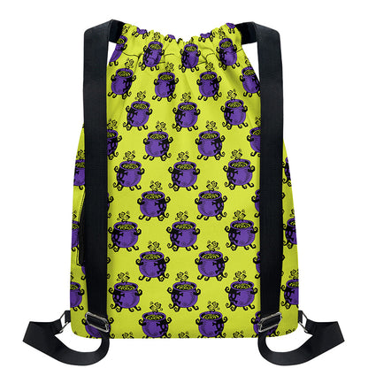 Halloween Witch Cauldron Pattern Print Drawstring Backpack