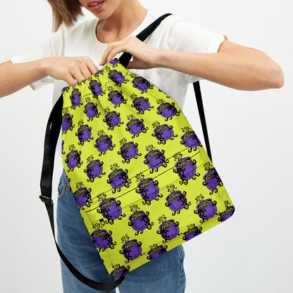 Halloween Witch Cauldron Pattern Print Drawstring Backpack