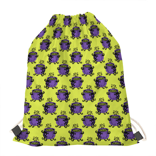 Halloween Witch Cauldron Pattern Print Drawstring Bag