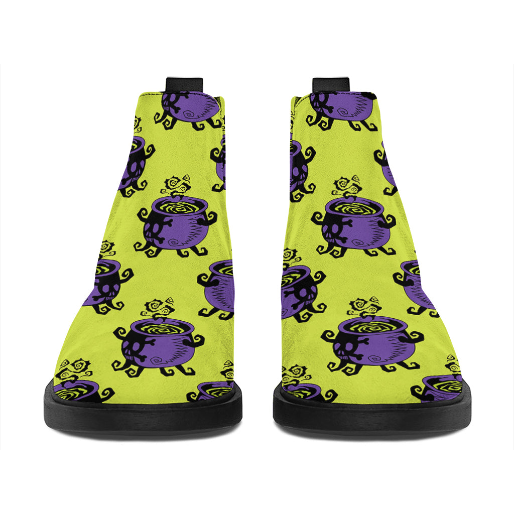 Halloween Witch Cauldron Pattern Print Flat Ankle Boots
