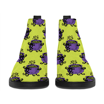 Halloween Witch Cauldron Pattern Print Flat Ankle Boots