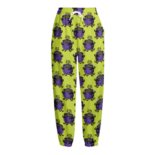 Halloween Witch Cauldron Pattern Print Fleece Lined Knit Pants