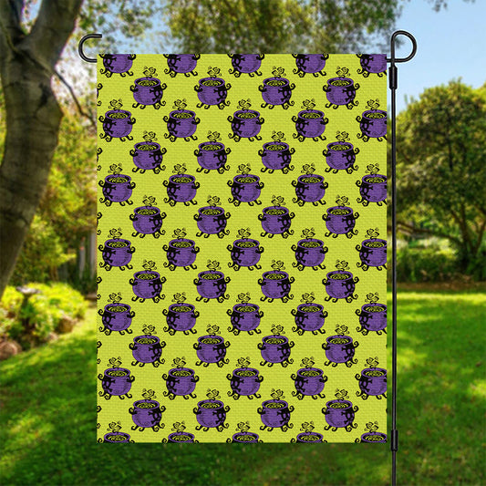 Halloween Witch Cauldron Pattern Print Garden Flag