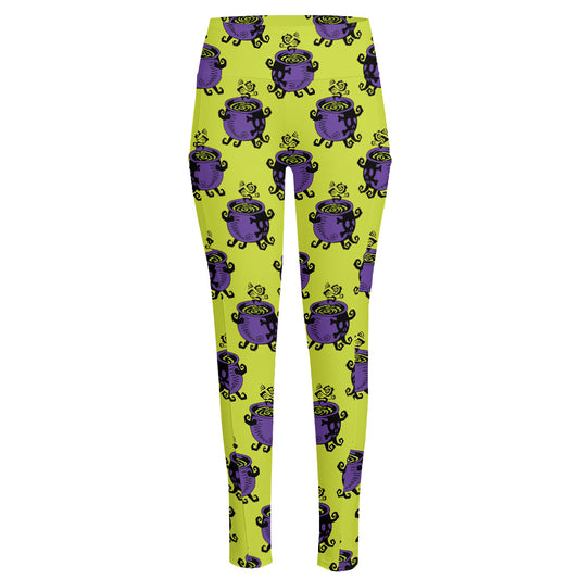 Halloween Witch Cauldron Pattern Print High-Waisted Pocket Leggings