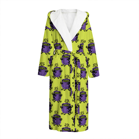 Halloween Witch Cauldron Pattern Print Hooded Bathrobe