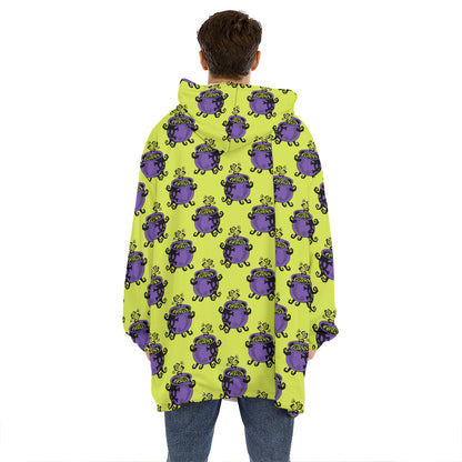 Halloween Witch Cauldron Pattern Print Hoodie Blanket