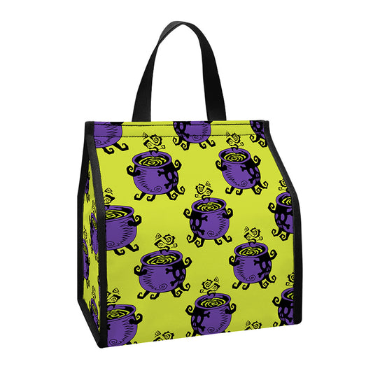 Halloween Witch Cauldron Pattern Print Insulated Lunch Tote