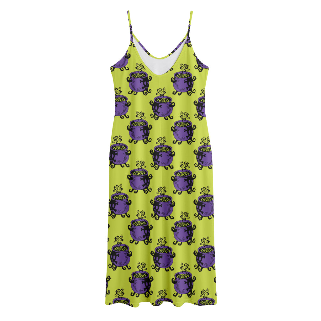 Halloween Witch Cauldron Pattern Print Jersey Midi Cami Dress