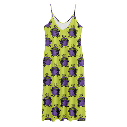 Halloween Witch Cauldron Pattern Print Jersey Midi Cami Dress