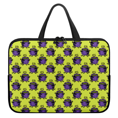 Halloween Witch Cauldron Pattern Print Laptop Sleeve With Handle