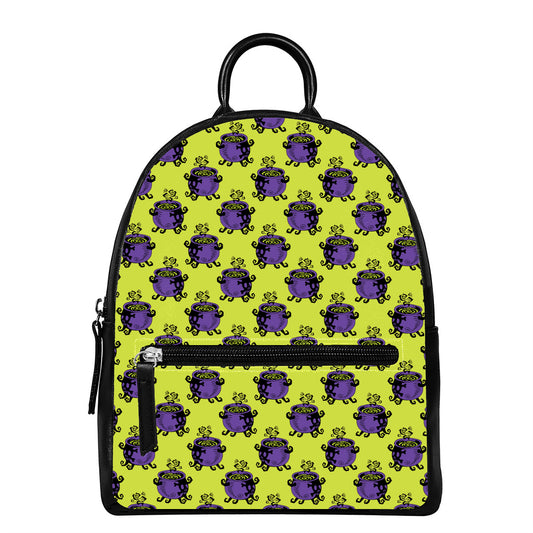 Halloween Witch Cauldron Pattern Print Leather Backpack