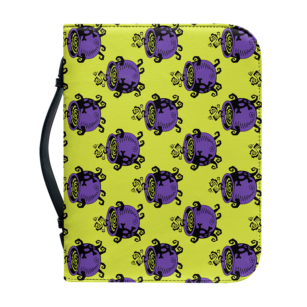 Halloween Witch Cauldron Pattern Print Leather Bible Cover