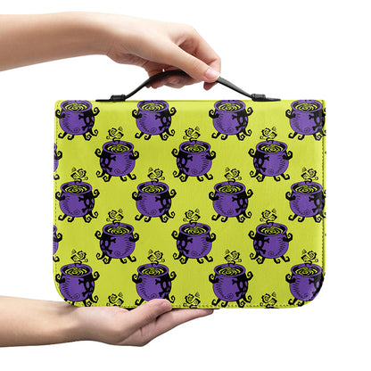 Halloween Witch Cauldron Pattern Print Leather Bible Cover
