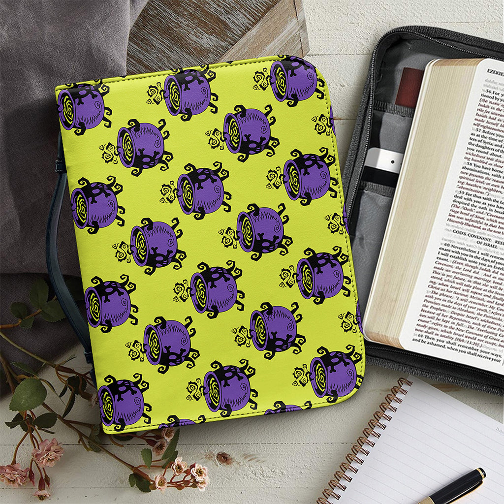 Halloween Witch Cauldron Pattern Print Leather Bible Cover