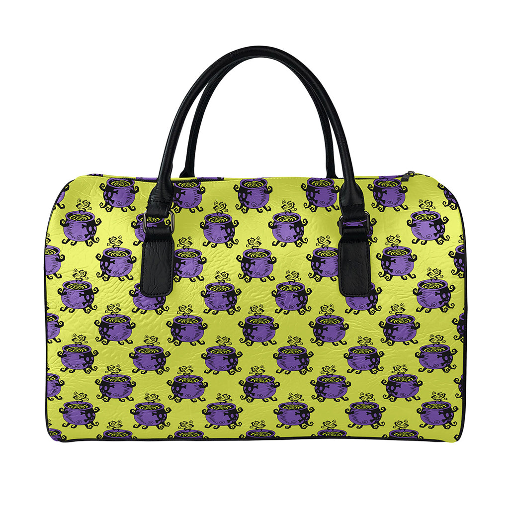 Halloween Witch Cauldron Pattern Print Leather Duffle Bag
