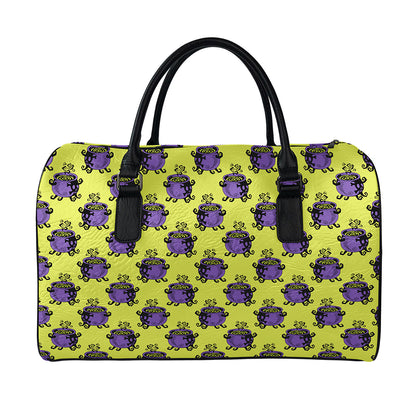Halloween Witch Cauldron Pattern Print Leather Duffle Bag
