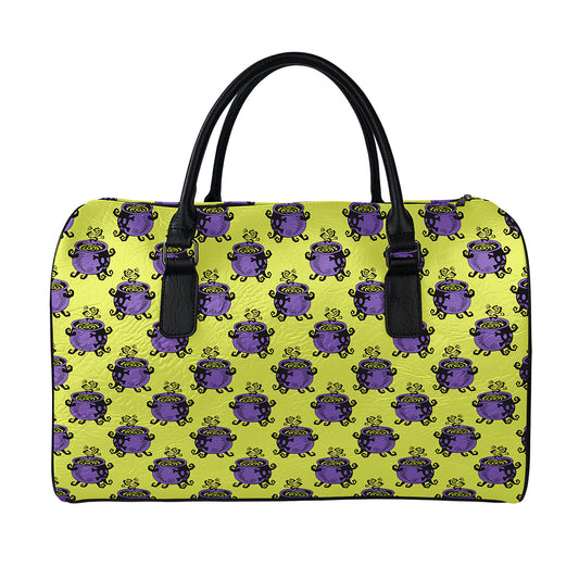 Halloween Witch Cauldron Pattern Print Leather Duffle Bag