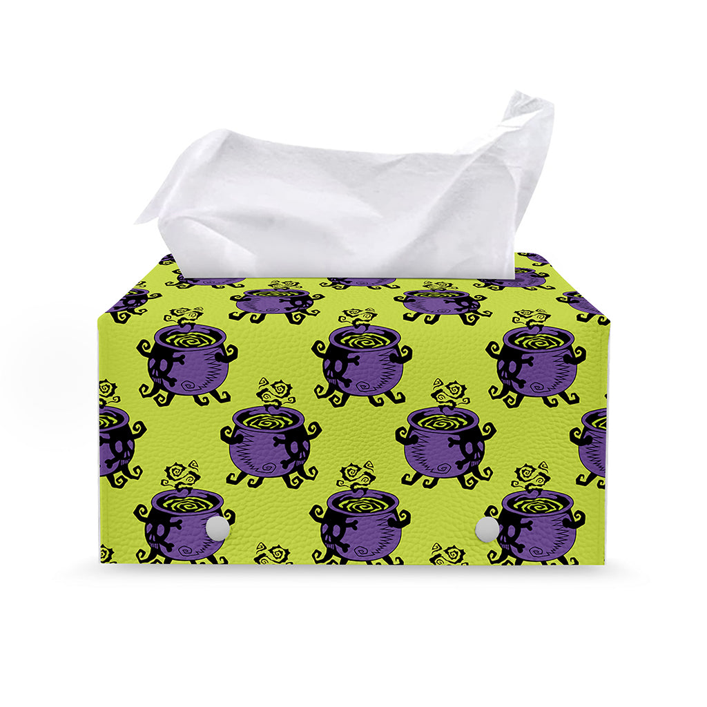 Halloween Witch Cauldron Pattern Print Leather Tissue Box Cover