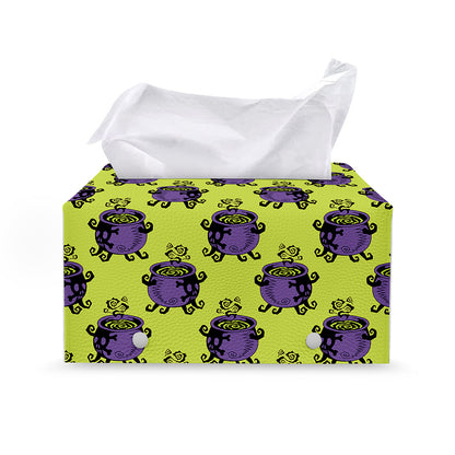 Halloween Witch Cauldron Pattern Print Leather Tissue Box Cover