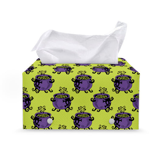 Halloween Witch Cauldron Pattern Print Leather Tissue Box Cover