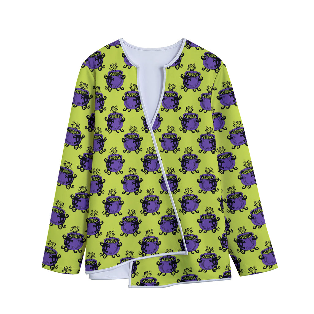 Halloween Witch Cauldron Pattern Print Long Sleeve Short Coat