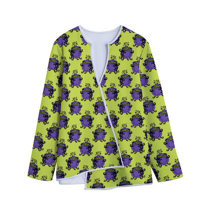 Halloween Witch Cauldron Pattern Print Long Sleeve Short Coat