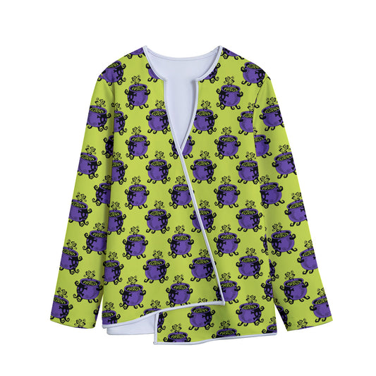 Halloween Witch Cauldron Pattern Print Long Sleeve Short Coat
