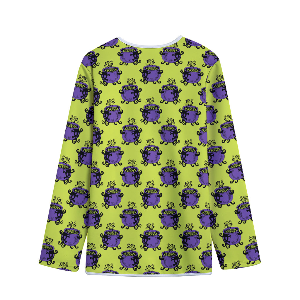 Halloween Witch Cauldron Pattern Print Long Sleeve Short Coat