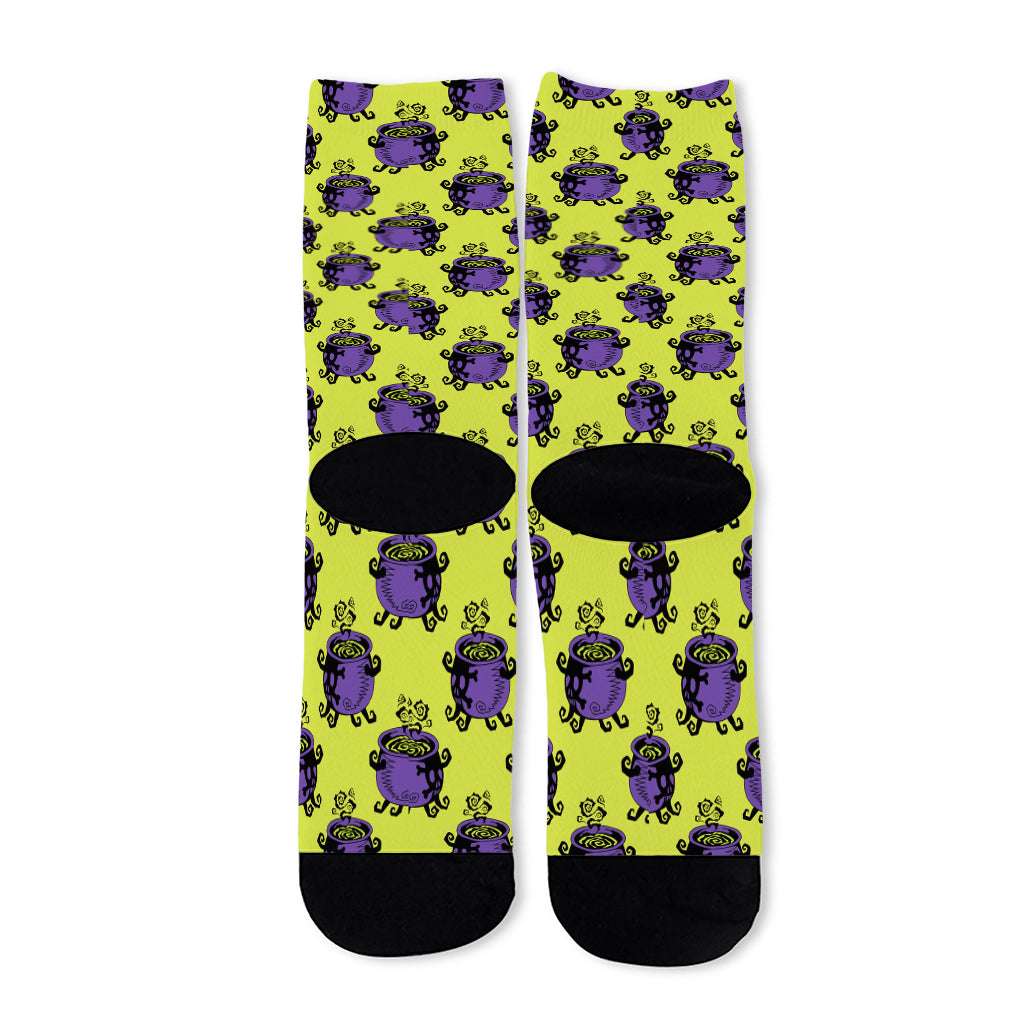 Halloween Witch Cauldron Pattern Print Long Socks