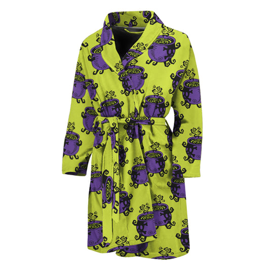 Halloween Witch Cauldron Pattern Print Men's Bathrobe