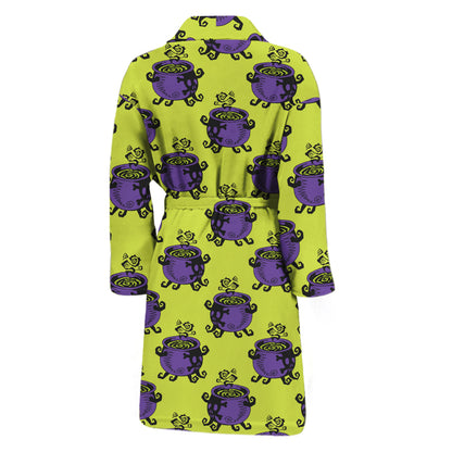 Halloween Witch Cauldron Pattern Print Men's Bathrobe