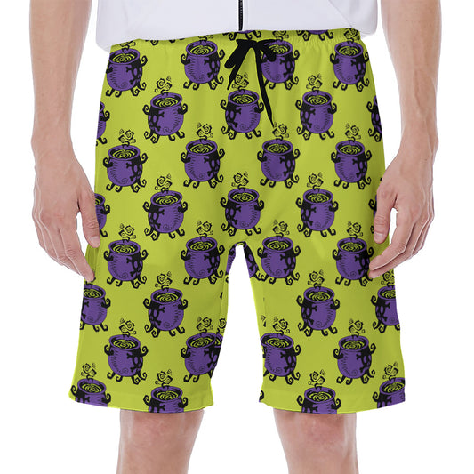 Halloween Witch Cauldron Pattern Print Men's Beach Shorts