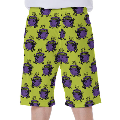Halloween Witch Cauldron Pattern Print Men's Beach Shorts