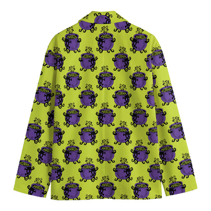 Halloween Witch Cauldron Pattern Print Men's Cotton Blazer