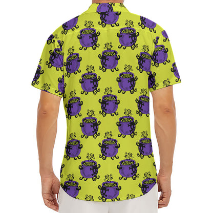 Halloween Witch Cauldron Pattern Print Men's Deep V-Neck Shirt