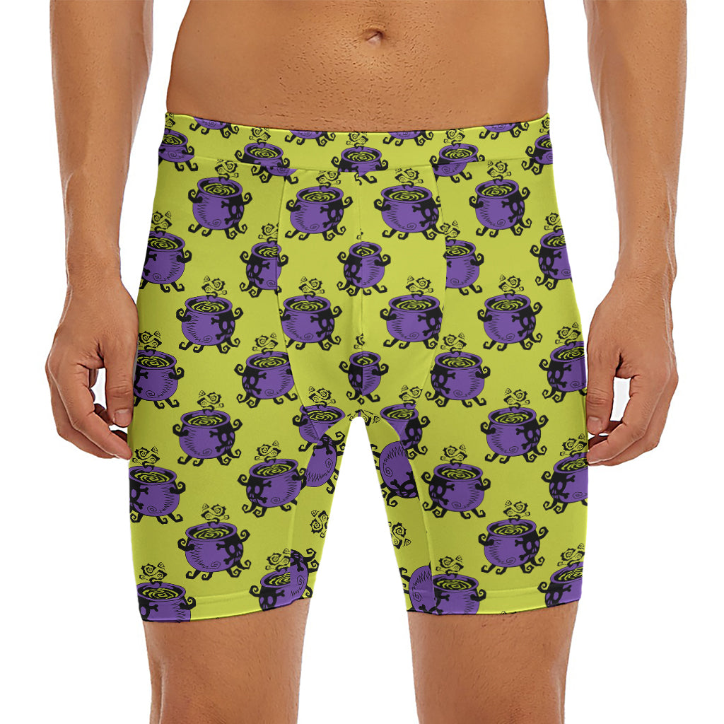 Halloween Witch Cauldron Pattern Print Men's Long Boxer Briefs