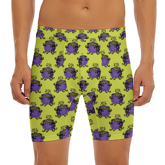 Halloween Witch Cauldron Pattern Print Men's Long Boxer Briefs
