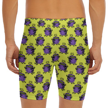 Halloween Witch Cauldron Pattern Print Men's Long Boxer Briefs