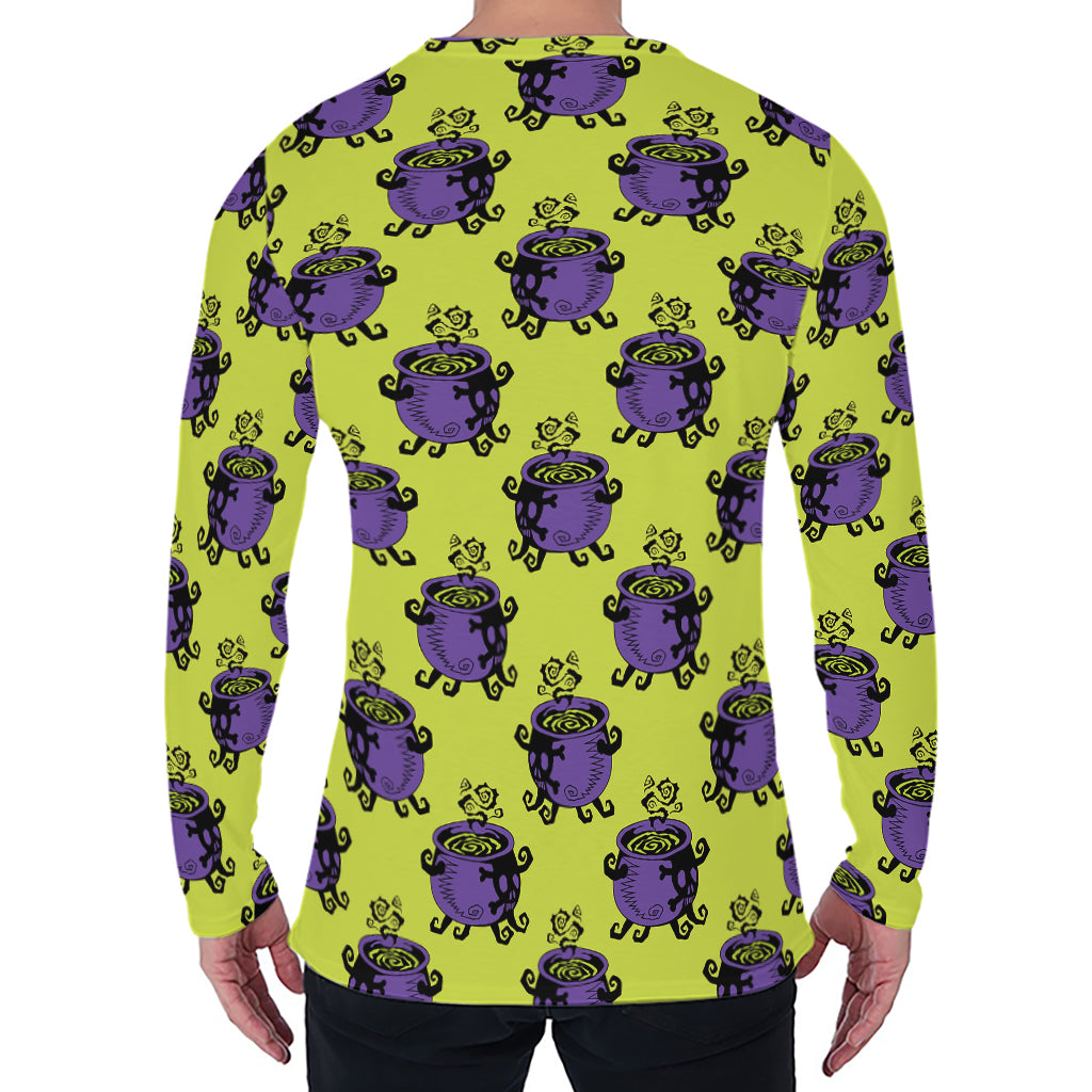 Halloween Witch Cauldron Pattern Print Men's Long Sleeve T-Shirt