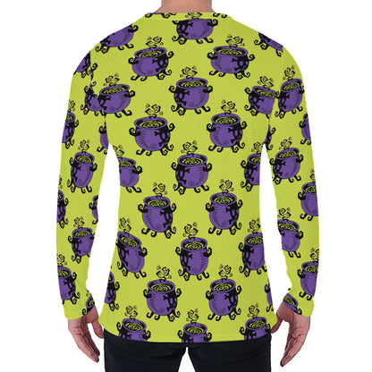 Halloween Witch Cauldron Pattern Print Men's Long Sleeve T-Shirt